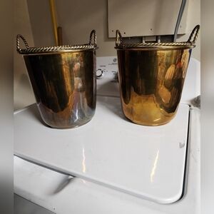 Vintage Brass ice bucket or planter with rope twisted style handles set of 2